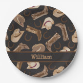 西カウボーイ女性のカーボーイブーツハットブラウンブラックネーム ペーパープレート (正面)