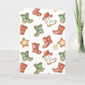 西カウボーイ女性のカーボーイレッドグリーンブーツクリスマス カード (裏面)