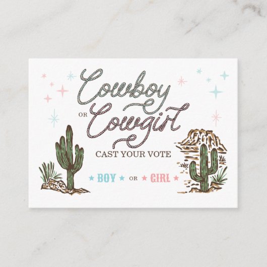 西カウボーイ女性のカーボーイ性別が投票カードを明らかにする エンクロージャーカード (正面)