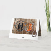 西カウボーイ女性のカーボーイ馬蹄車ホイールカード カード (裏面)