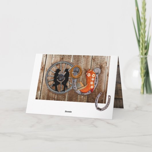 西カウボーイ女性のカーボーイ馬蹄車ホイールカード カード (裏面)