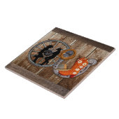 西カウボーイ女性のカーボーイ馬蹄車ホイール タイル (側面)