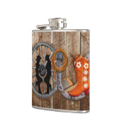 西カウボーイ女性のカーボーイ馬蹄車ホイール フラスク (左)