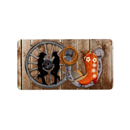 西カウボーイ女性のカーボーイ馬蹄車ホイール ラベル (正面)