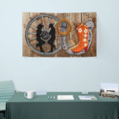 西カウボーイ女性のカーボーイ馬蹄車ホイール 横断幕 (トレードショー)