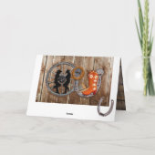 西カウボーイ女性のカーボーイ馬蹄車感謝してい車 サンキューカード (裏面)