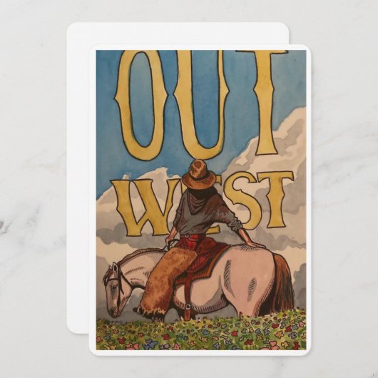 西カウボーイ手描き文房具カード 招待状 (正面/裏面)