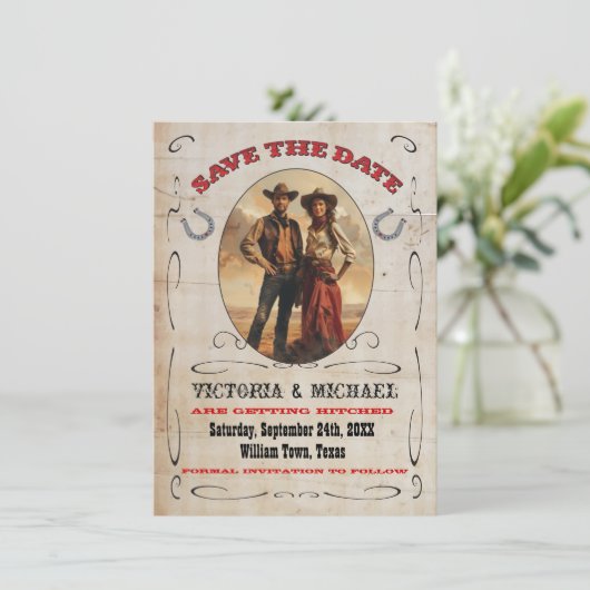 西カウボーイ日付を保存 招待状 (スタンド正面)