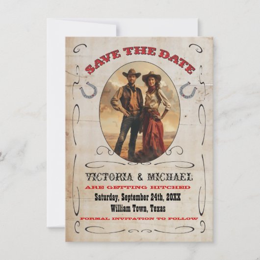 西カウボーイ日付を保存 招待状 (正面)