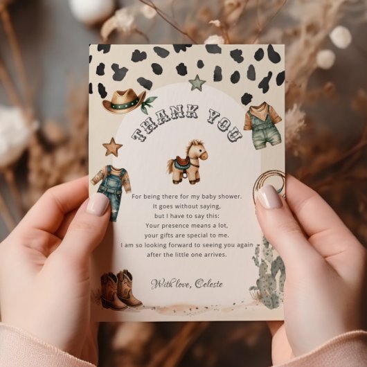 西カウボーイ服ベビーシャワー サンキューカード