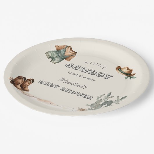 西カウボーイ服ベビーシャワー ペーパープレート (アングル)