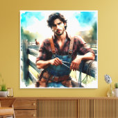 西カウボーイ水色引き伸ばしキャンバス印刷 キャンバスプリント (インサイチュ (リビング))