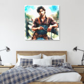 西カウボーイ水色引き伸ばしキャンバス印刷 キャンバスプリント (インサイチュ (寝室))