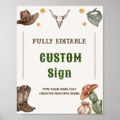 西カウボーイ素朴バースデーパーティーテーブルサイン ポスター (正面)