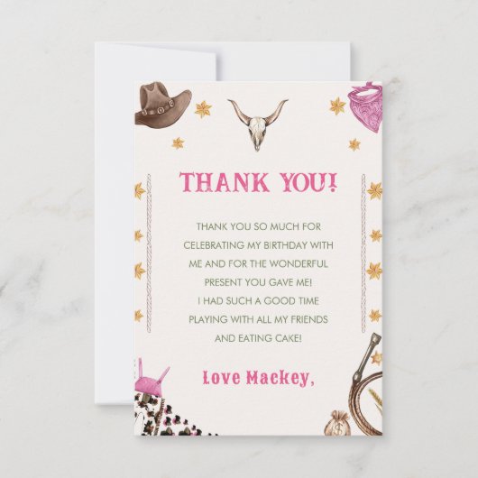 西カウボーイ素朴バースデーパーティー サンキューカード (正面)