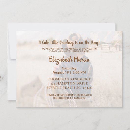 西カウボーイ素朴ベビーシャワー 招待状 (正面)