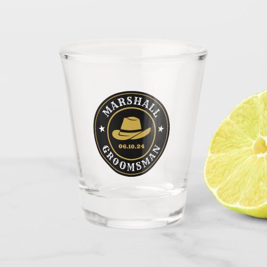 西カウボーイ素朴ロパーソナライズされたゴGroomsmen ショットグラス (正面)