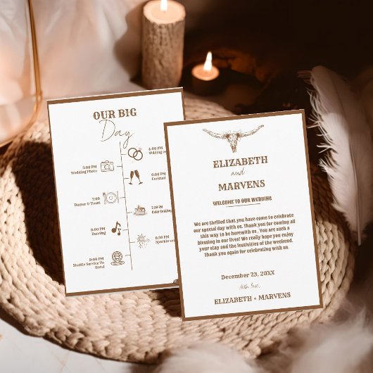 西カウボーイ結婚式の日のイベントタイムライン プログラム