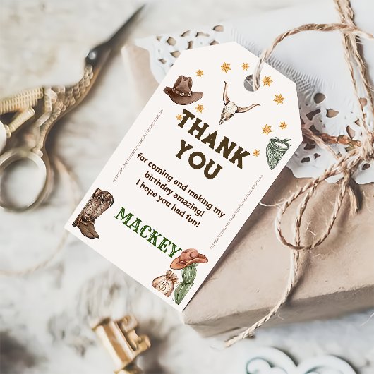 西カウボーイ誕生日パーティーお願い ギフトタグ