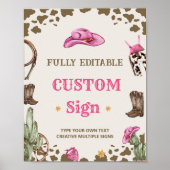 西カウボーイ誕生日パーティーテーブルサイン ポスター (正面)