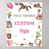 西カウボーイ誕生日パーティーテーブルサイン ポスター (正面)