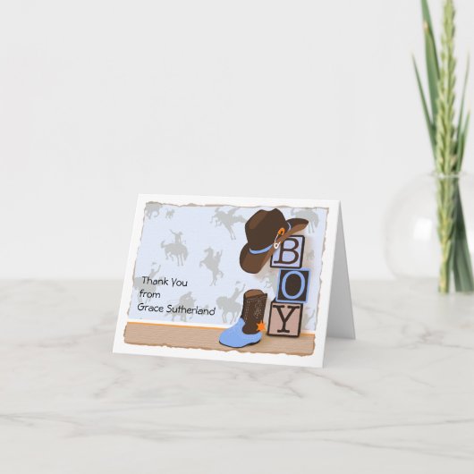 西カウボーイ赤ちゃんシャワーありがとう サンキューカード (正面)