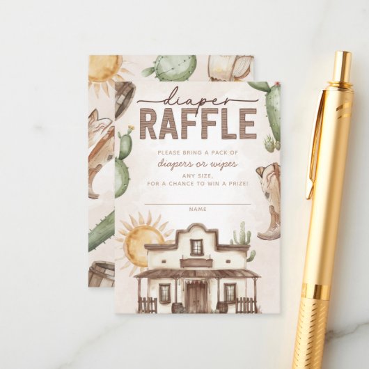 西カウボーイ赤ちゃんシャワーおむつラッフル エンクロージャーカード (正面/裏面インサイチュ)