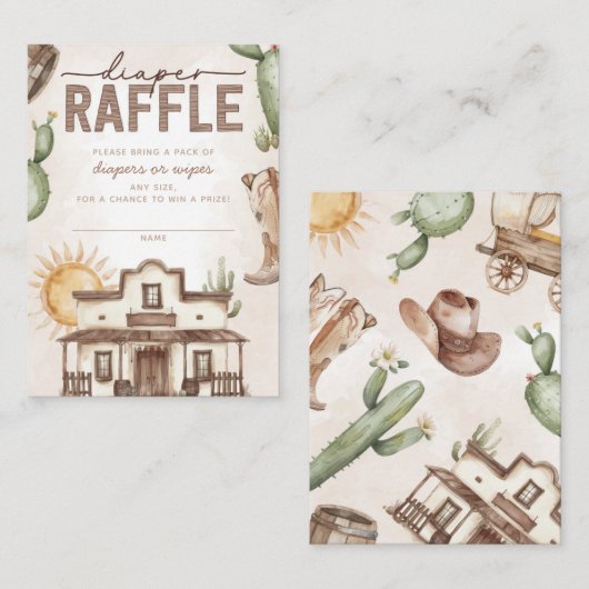 西カウボーイ赤ちゃんシャワーおむつラッフル エンクロージャーカード (正面/裏面)