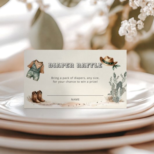 西カウボーイ赤ちゃんシャワーおむつラッフル エンクロージャーカード