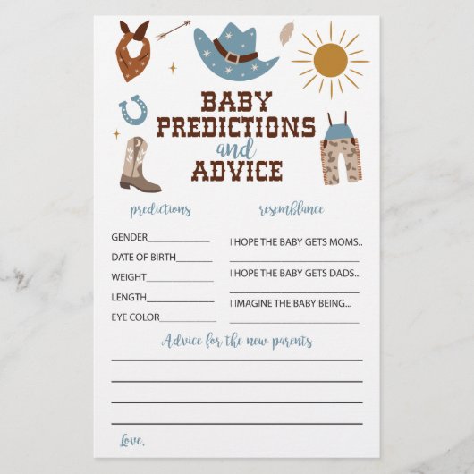 西カウボーイ赤ちゃんシャワーアドバイスと予測 チラシ (正面)