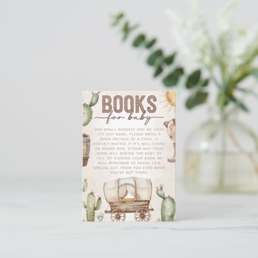 西カウボーイ赤ちゃんシャワーブックリクエスト エンクロージャーカード (スタンド正面)