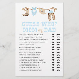 西カウボーイ赤ちゃんシャワー誰がゲーム チラシ