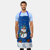 西カウボーイ雪だるまクリスマスエプロン エプロン (着用した状態)