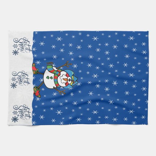 西カウボーイ雪だるまクリスマス キッチンタオル (横)