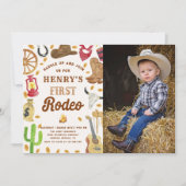 西カウボーイ1stロデオ誕生日パーティー写真 招待状 (正面)