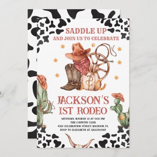 西カウボーイ1stロデオ誕生日パーティー 招待状 (正面/裏面)