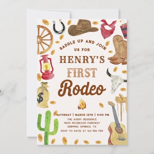 西カウボーイ1stロデオ誕生日パーティー 招待状 (正面)