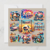 西カウボーイBBQクックオフシーン1 カスタム 招待状 (正面)