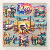 西カウボーイBBQクックオフシーン1 ガラスコースター (正面)