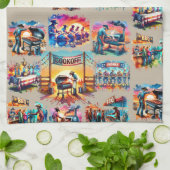 西カウボーイBBQクックオフシーン1 キッチンタオル (折り畳み)