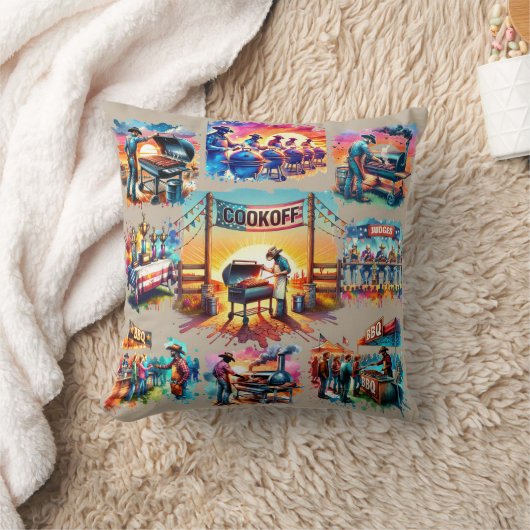 西カウボーイBBQクックオフシーン1 クッション (ブランケット)