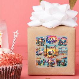 西カウボーイBBQクックオフシーン1 スクエアシール