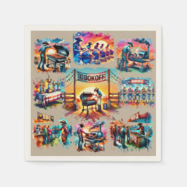 西カウボーイBBQクックオフシーン1 スタンダードカクテルナプキン