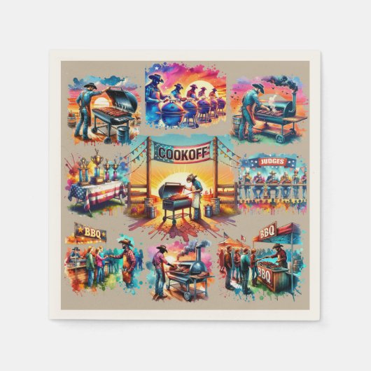 西カウボーイBBQクックオフシーン1 スタンダードカクテルナプキン (正面)