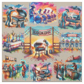 西カウボーイBBQクックオフシーン1 ファブリック (見本)