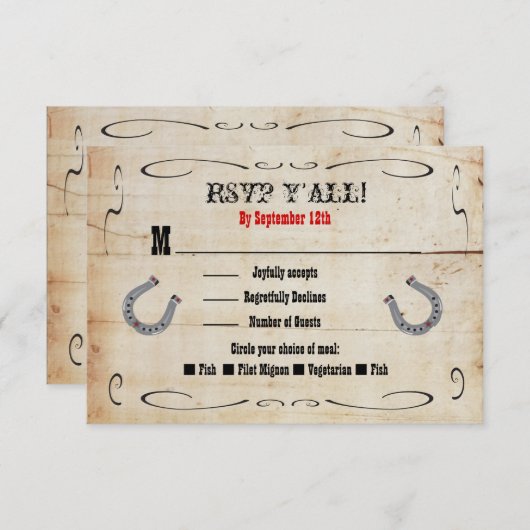 西カウボーイRSVPエンクロージャカード挿入 招待状 (正面/裏面)