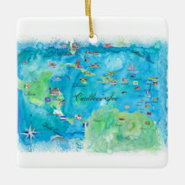 西カリブのな巡航旅行ポスター地図アンチル諸島 セラミックオーナメント