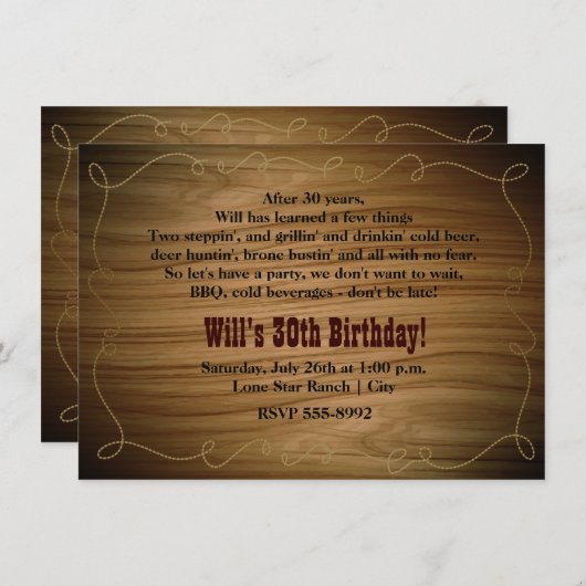西カントリーカウボーイバースデーパーティーの招待 招待状 (正面/裏面)