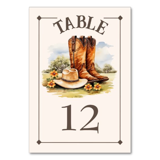 西カントリーカウボーイ結婚ブーツのテーブル番号 テーブルナンバー (正面)
