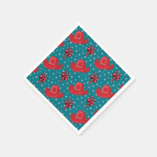 西クリスマスのカウボーイ帽子とキャンディカン スタンダードカクテルナプキン (角)